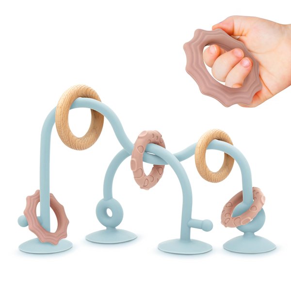 Ascnduup Baby Suction High Chair Toys - Enhanced 24hr Hold Suction Cup Sensory Bath Toys for Babies 6-12 Months, Toddlers, Infant, Interactive Silicone Montessori Teether Toy