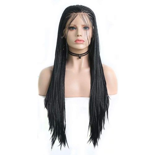 RONGDUOYI RDY 24 Inches Black Braided Lace Front Wigs for Black Women Natural Hairline Synthetic Wig Pre Plucked Glueless Braids Wig (180% Density,Style1)