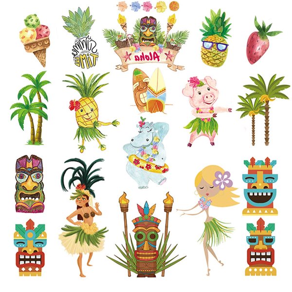 KINBOM 8 sheets Temporary Tattoos Stickers, Temporary Tattoo Kids Hawaiian Luau Birthday Party Decorations Hawaiian Tattoos Summer Pool Beach Tropic Party Supplies for Kids Boys Girls Adults
