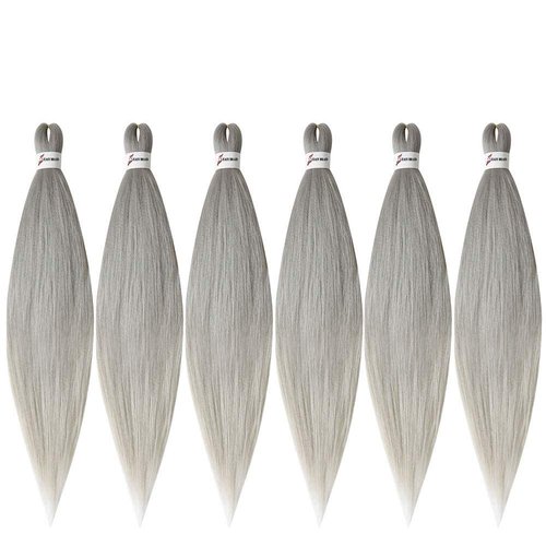 MSBELLE 6Pcs/Lot Pre Stretched Braiding Hair 26 Inch Ombre Braiding Hair Hot Water Setting 100g/Pack Crochet Synthetic Braids Hair Silver Grey