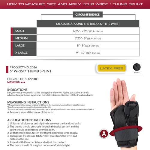 OTC OTC Wrist-Thumb Splint, 6-Inch Petite or Youth Size, Lightweight Breathable, Small