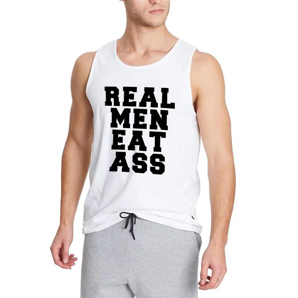 WINGZOO Workout Tank Top for Men-Real Mens Funny Saying Fitness Gym Racerback Sleeveless Shirts White XL