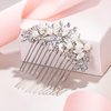 EVER FAITH Wedding Hair Accessories Austrian Crystal Cream Simulated Pearl Bridal Bride Leaf Flowers Hair Comb Clear Silver-Tone