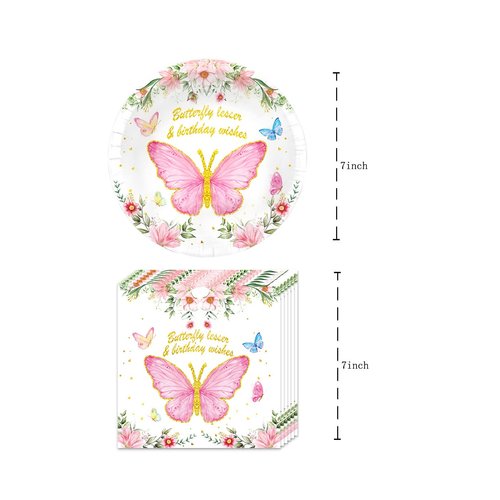 Frerand 40Pcs Butterfly Party Supplies include 20 plates, 20 napkins for the kids Butterfly birthday party decoration