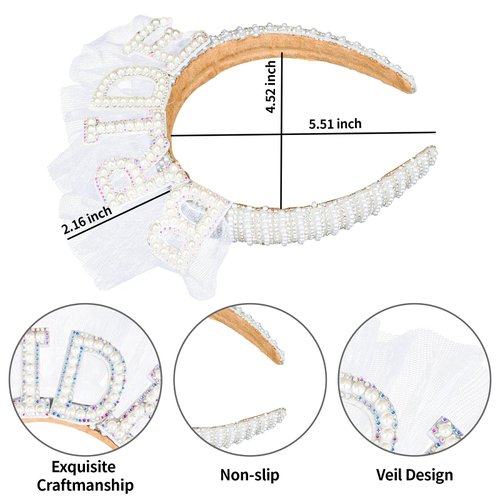 YARIEW Rhinestone Bride Headband Pearl Bride Headband with Veil Bachelorette Party Decorations Bridal Headband for Wedding White Pearl Headpiece Bachelorette Favors Bridal Shower Favors Gift