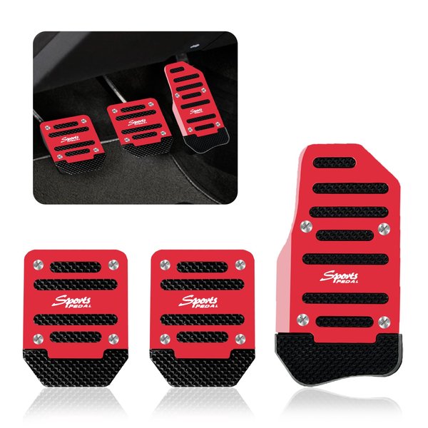 pvotawp 3PCS Car Non-Slip Aluminum Alloy Pedal Pads, Anti-Rubbing Auto Manual Transmission Brake Pad Cover, Gearbox Gas Car Clutch Foot Pedal Kits Universal Replacement Accessories (Red)