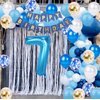 7th Birthday Decorations Blue Gold for Boys Girls, Number 7 Foil Balloons with Happy Birthday Banner for 7 Years Old Birthday Party Supplies Boys and Girls Blue Gold Themed 7th Birthday Party (7th)