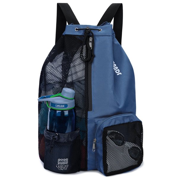 WANDF Swim Bag Mesh Drawstring Backpack with Wet Pocket Beach Backpack for Swimming, Gym, and Workout Gear(Dark Blue)