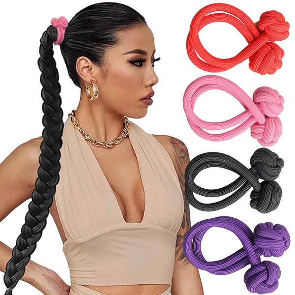 BASEMMAHER 4Pcs Chinese Knot Scrunchies for Women Elastic Hair Ties Bracelet with Knot Ball High Ponytail Knotted Rubber Band Hair Accessories for Girls Thick and Thin Hair Headpiece Supplies