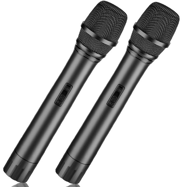 Facmogu 2PCS Fake Microphone Prop, Black Plastic Realistic Pretend Microphone Props for Kids, Fake Pretend Play Mic Toy Kids Mic Props for Karaoke Costume Christmas Cosplay Music Birthday Party Favors