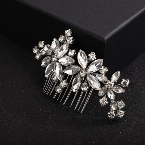 BERYUAN Clear Flower Crystal Rhinestone Teardrop Hair Comb Rhinestone Wedding Hair Accessory for Bride Bridesmaid Prom Hair Pieces Crystal Rhinestone Hair Accessories for Weddding Women and Gilrs