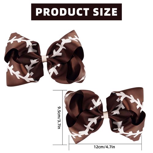 2Pcs Glitter Football Hair Bow Clips Soccer Hair Bow Clips Brown Football Hair Clips 4.5inch Grosgrain Hair Bows Clip Big Bow for Hair Cheer Bow Clips Cheerleader Bow Hair Accessories for Girls Gifts