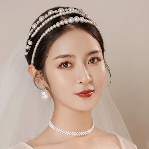 JWICOS 3Pcs White Faux Pearl Headbands Bridal Hair Hoop Hairbands Wedding Hair Accessories for Women and Girls