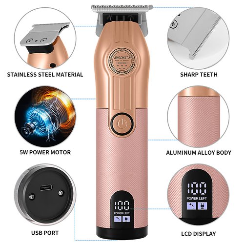 MASOVOTU Hair Trimmer for Men, Professional Hair Clippers Grooming Cutting Kit, Rechargeable Cordless Edgers Clippers Barber Beard Trimmer, Rose Gold