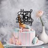 1 Pack Happy 16th Birthday Cake Topper Glitter Sweet 16 Cake Pick Birthday 16th Birthday Cake Decorations for Children 16th Birthday Theme Party Supplies Black