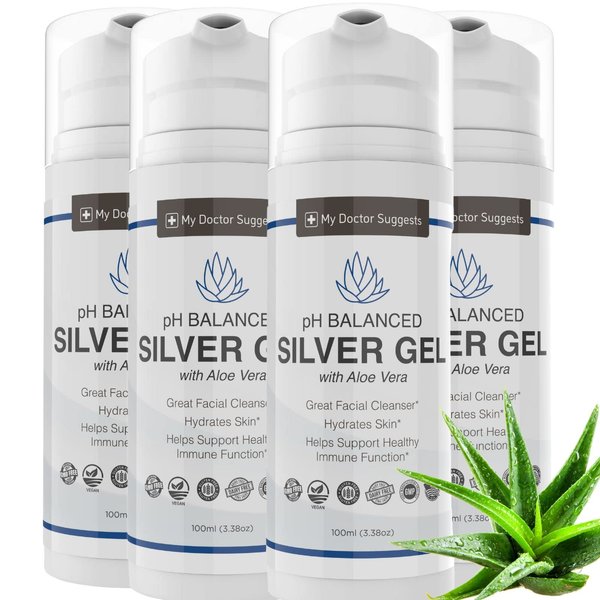 My Doctor Suggests Extra Strength Colloidal Silver Gel 30ppm with Aloe Vera - pH Balanced Structured Silver Gel - Triple Strength - Soothe & Relieve - Made in USA - Easy Pump Bottle, 3.38Oz (4 Pack)