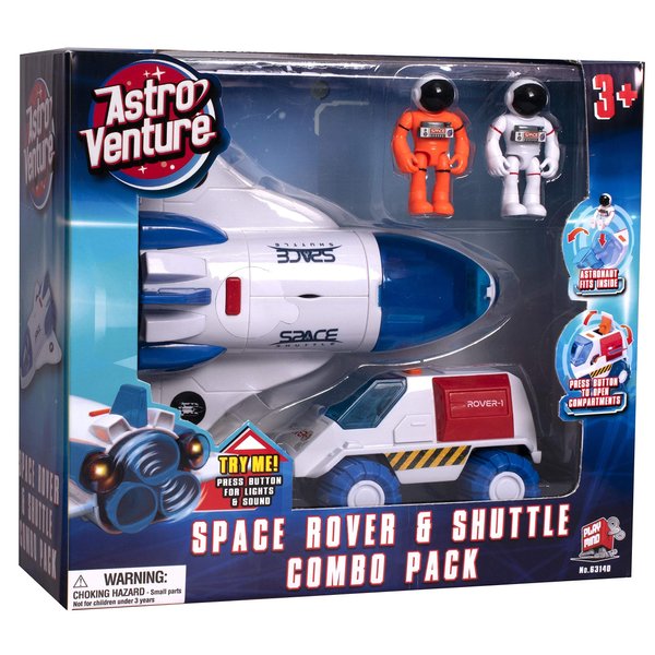 Astro Venture Space Shuttle Toy with 2 Astronauts, Mechanical Arm and Rover - Lights Up with Blast Off Sound Effects - Rover Compartments Open with The Push of a Button - Fun Space Toys for Kids