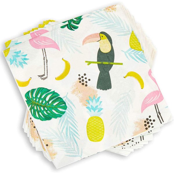 Sparkle and Bash Tropical Paper Napkins for Birthday Party (6.5 x 6.5 In, 100 Pack)