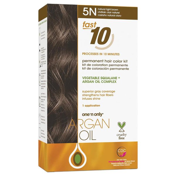 One n Only Argan Oil Fast 10 Permanent Hair Color Kit - 5N Natural Light Brown Hair Color Unisex 1 Pc