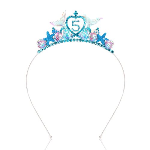 Jaciya Mermaid Birthday Decorations Blue Mermaid Tiara Silver Metal Headband 5 Year Old Girl Birthday Gifts Mermaid Tails for Girls Mermaid Party Favors