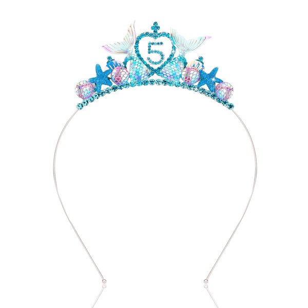 Jaciya Mermaid Birthday Decorations Blue Mermaid Tiara Silver Metal Headband 5 Year Old Girl Birthday Gifts Mermaid Tails for Girls Mermaid Party Favors