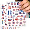 8 Sheets 4th of July Nail Stickers Self-Adhesive American Flag Independence Day Nail Decals Patriotic Nail Art Stickers Eagle Fireworks Heart Stars Nail Design Nail Art Supplies for Women Nail Decor