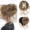 MSMUSAS Messy Bun Hair Piece Claw Clip Curly Wavy Faux Hair Bun Tousled Updo Hair Extensions Scrunchie Long Beard Chignon Buns Hair pieces for Women(Brown Mix Natural Blonde)