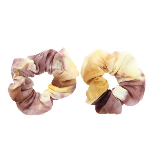 Rainbow Multi-Color Hair Tie Scrunchies - Set of 2 Mustard
