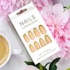 Press on Nails Almond Medium 24Pcs Glossy Full Cover Acrylic Gold Glitter French Tips False Nails with White Heart Designs Glue on Nails Artificial Valentine's Day Fake Nails Stick on Nails for Women