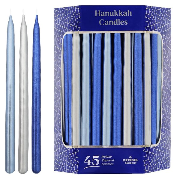 Metallic Hanukkah Candles Frosted Premium Tapered Hand Decorated Chanuka Candles (Multicolor Metallic)
