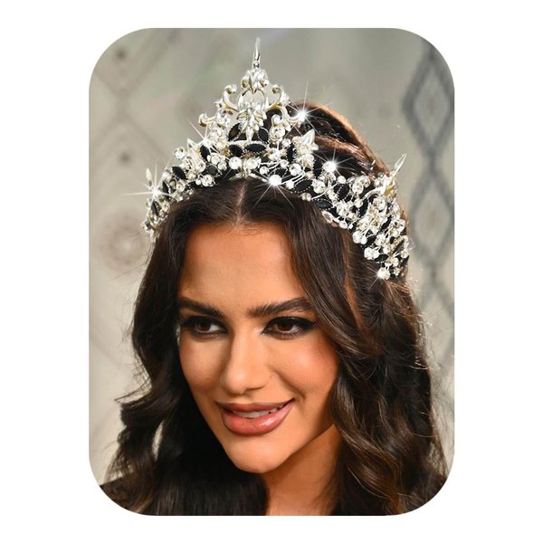Brishow Baroque Saint Crowns Tiaras Silver Rhinestone Crowns Headband Crystal Medieval Vintage Headpieces for Women