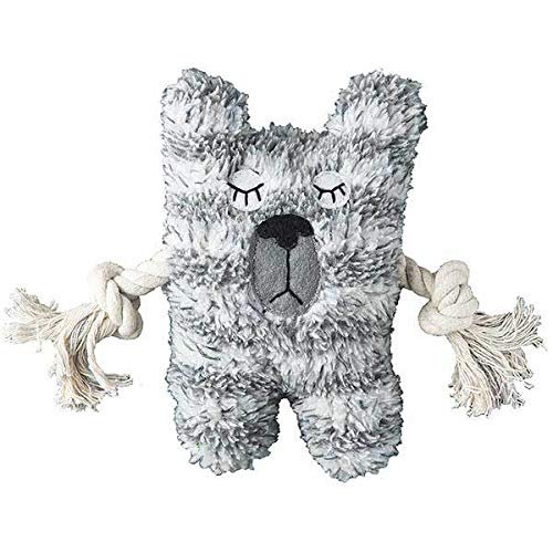 Patchwork Pet Bear Greybar Premium Dog Toy Plush w Pull Through Rope Squeaker