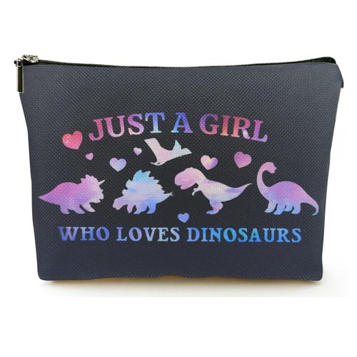 Cute Dinosaur Themed Gifts for Dinosaur Lovers Women, Just A Girl Who Loves Dinosaurs Makeup Bags for Teen Girls Kids Daughter Sister, Funny Girl Stuff Birthday Party Supplies Christmas Decorations