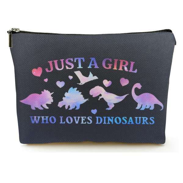 Cute Dinosaur Themed Gifts for Dinosaur Lovers Women, Just A Girl Who Loves Dinosaurs Makeup Bags for Teen Girls Kids Daughter Sister, Funny Girl Stuff Birthday Party Supplies Christmas Decorations