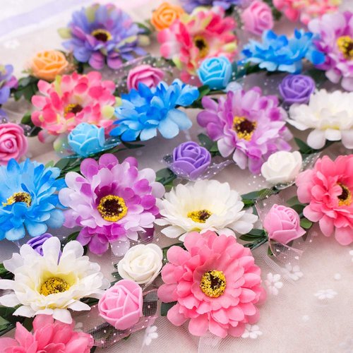 SNAIL GARDEN 6Pcs Adjustable Floral Headbands, Flower Crown Headband Rose Flower Leave Crown Wreath with Ribbon Flower Crown Base Flower Headband for Girls Women Teens Birthday Party