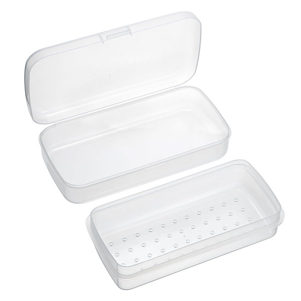 JUXYES Plastic Sterilizing Tray for Nail Art Accessories Tools, Portable Nail Art Tool Sterilizer Tray with Strainer, Fully Transparent Storage Box Organizer for Tweezer, Manicure Tools (Clear)