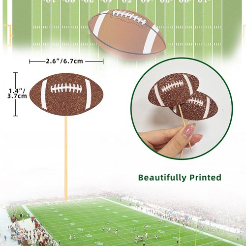 24Pcs Glitter Football Cupcake Toppers for Football Party Decorations, Football Player Cupcake Toppers - Football Theme Cake Topper Football Theme Baby Shower Party Decorations (Football B)
