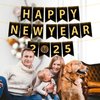 Happy New Year 2025 Banner, Pre-assembled Black Gold Glitter New Year Party Decorations Decor Indoor Party Supplies for Fireplace Mantle