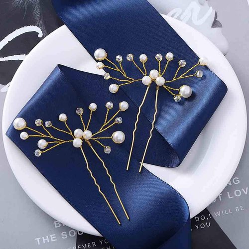 Yokawe Bridal Wedding Hair Pins Gold Pearl Bride Hairpin Crystal Hair Accessories for Women and Girls(2 PCS)