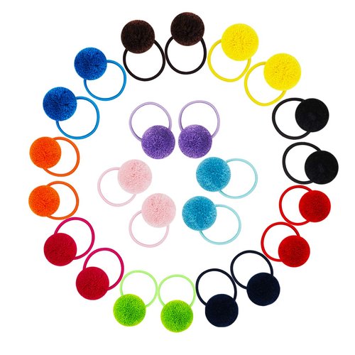 Fishdown 24 Pcs Pom Ball Hair Ties, Fluffy Pom Pom Ball Hair Band for Girls, Toddlers Pigtail Ball Ponytail Holders for Girls