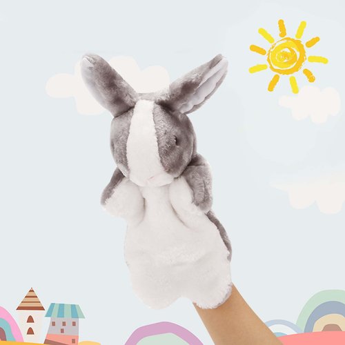 Bunny Hand Puppets Rabbit Plush Animals Toys for Kids Imaginative Pretend Play Storytelling (Gray)
