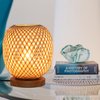 Capslpad Dimmable Rattan Table Lamp Bamboo Woven Handmade Boho Beside Lamp,Small Wicker Desktop Nightstand Lamp Accent Lamp for Kids Living Room,Bedroom,Dorm Decor