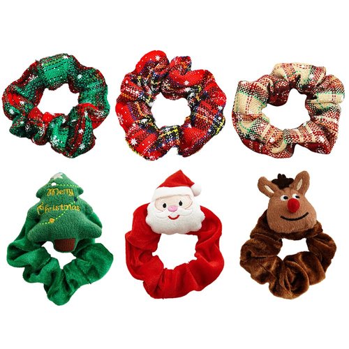 6Pcs Christmas Hair Scrunchies Santa Christmas Tree Elk Scrunchie Snowflake Plaid Hair Scrunchy ElasticHair Bands Soft Hair Ties Xmas Ponytail Holder Bands for Women Girls Christmas Hair Accessories
