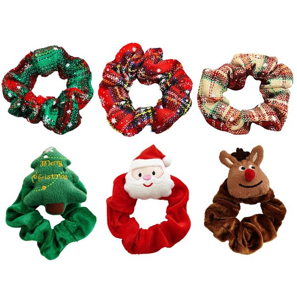 6Pcs Christmas Hair Scrunchies Santa Christmas Tree Elk Scrunchie Snowflake Plaid Hair Scrunchy ElasticHair Bands Soft Hair Ties Xmas Ponytail Holder Bands for Women Girls Christmas Hair Accessories