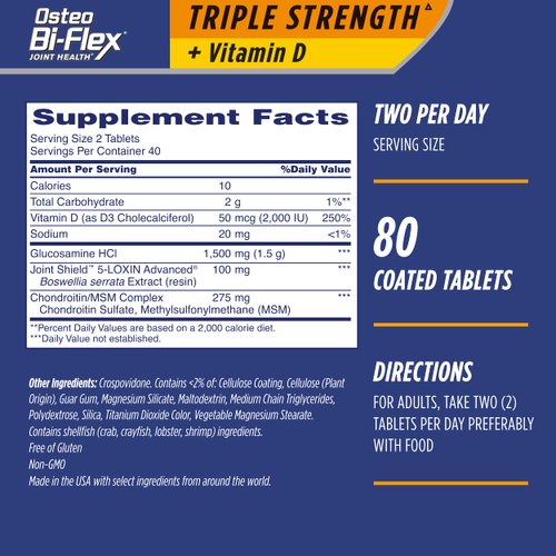 Osteo Bi-Flex Triple Strength(5) with Vitamin D Glucosamine Chondroitin Joint Health Supplement, Coated Tablets, 80 Count