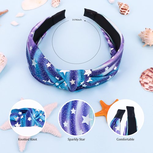 YARIEW Star Knotted Headbands for Girls, Mermaid Headband for Little Girl Hair Accessories, Cute Hair Bands, Non-Slip Fashion Head Band, Little Mermaid Party Decorations Gifts (Blue)…