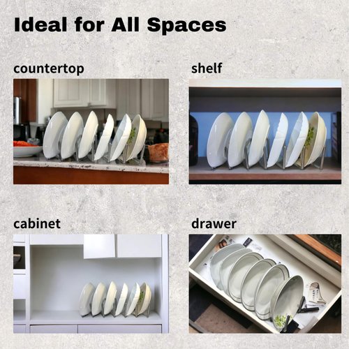 oncho Dish and lid dryig Storage, Stainless Steel, 6 Adjustable compartments for Kitchen cabinets - Expandable, Adjustable and Minimalist Design (14.5x10 cm, Silver) (Home)