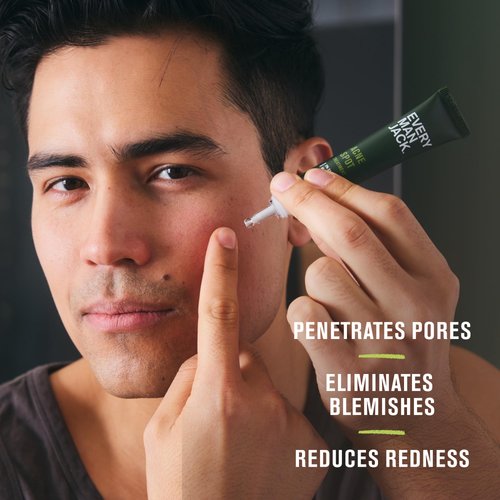 Every Man Jack Acne Spot Treatment - Maximum Strength, Fast Absorbing Skin Clearing Serum - 2% Salicylic Acid, Activated Charcoal, Niacinamide - Target Acne & Blemishes, Reduce Redness - 0.5oz 2 Pack