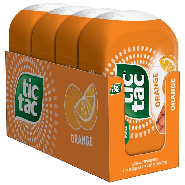 Tic Tac Orange Flavored Mints, 4 Count, On-The-Go Refreshment, 3.4 Oz Each