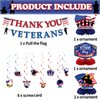 Veterans Day Party Decorations,Thank You Veterans Banner Hanging Swirls and Table Decorations Honeycomb Centerpieces for Veterans Police Military Army Employees, Memorial Day Veterans Day